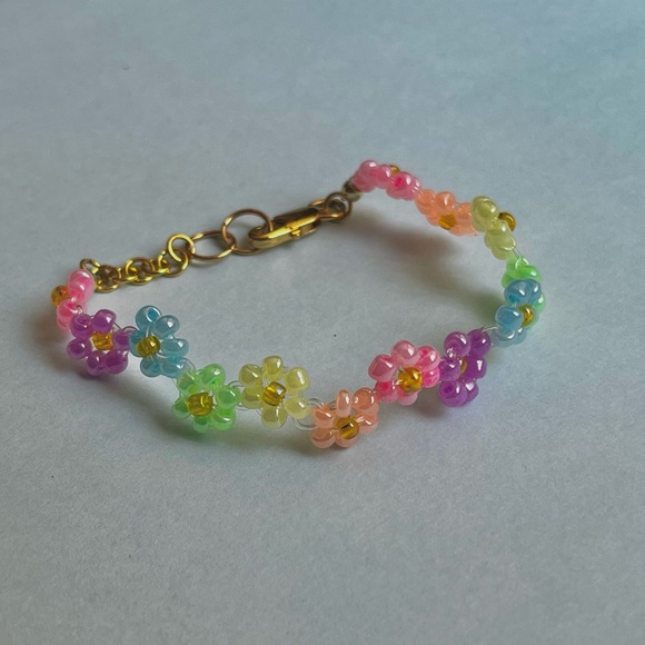 Blossoms & Beads Jewelry - Pastel Rainbow Beaded Flower Bracelet